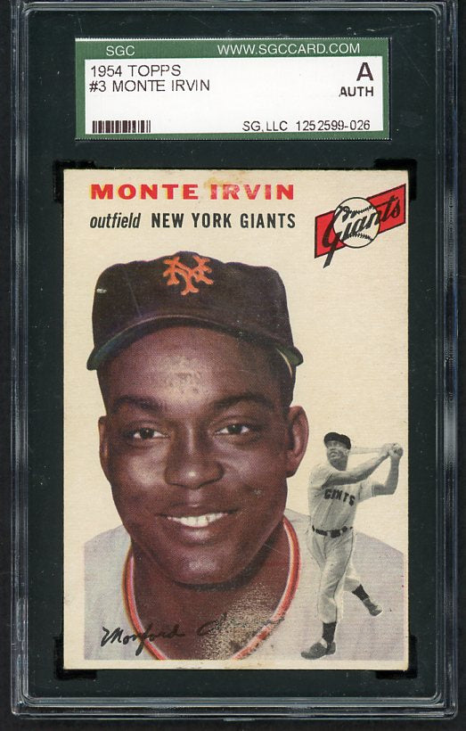1954 Topps Baseball #003 Monte Irvin Giants SGC Auth 475163