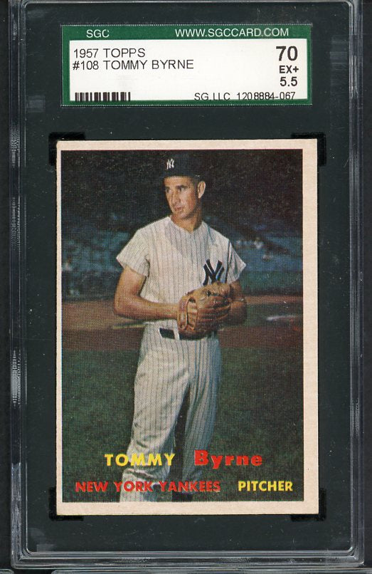 1957 Topps Baseball #108 Tommy Byrne Yankees SGC 70 EX+ 475166