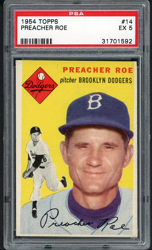 1954 Topps Baseball #014 Preacher Roe Dodgers PSA 5 EX 475258
