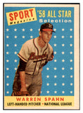 1958 Topps Baseball #494 Warren Spahn A.S. Braves VG-EX 475497