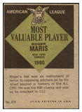 1961 Topps Baseball #478 Roger Maris MVP Yankees VG-EX 475747