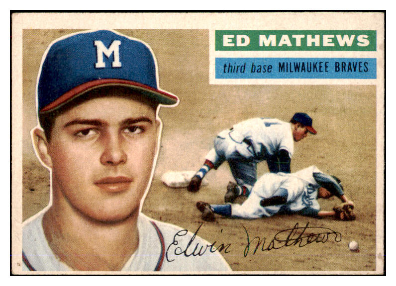 1956 Topps Baseball #107 Eddie Mathews Braves EX Gray 475805