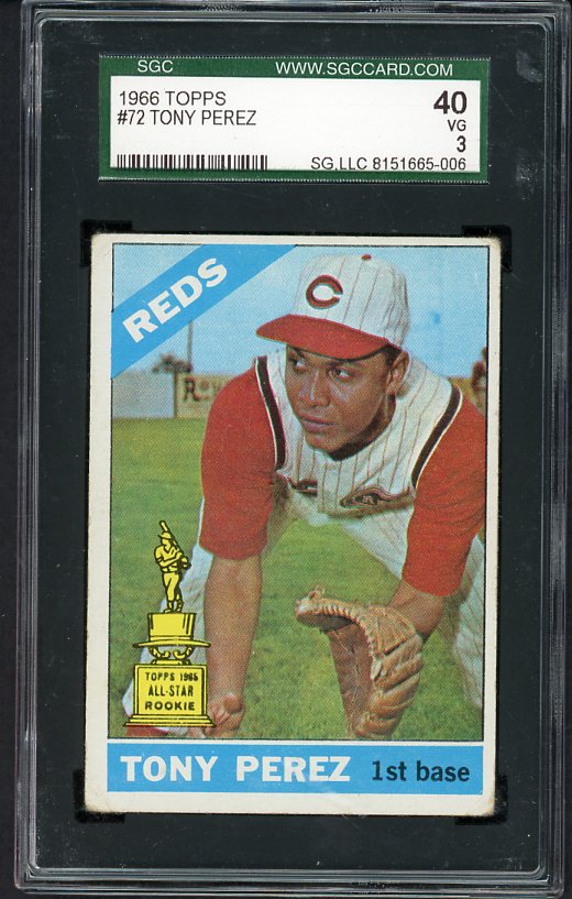 1966 Topps Baseball #072 Tony Perez Reds SGC 40 VG 475904