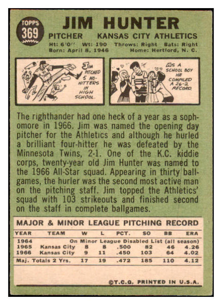 1967 Topps Baseball #369 Catfish Hunter A's EX 475995