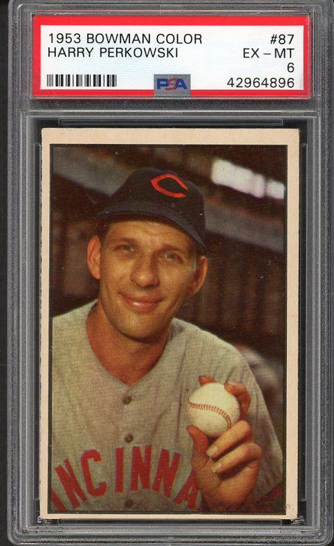 1953 Bowman Color Baseball #087 Harry Perkowski Reds PSA 6 EX-MT 476235