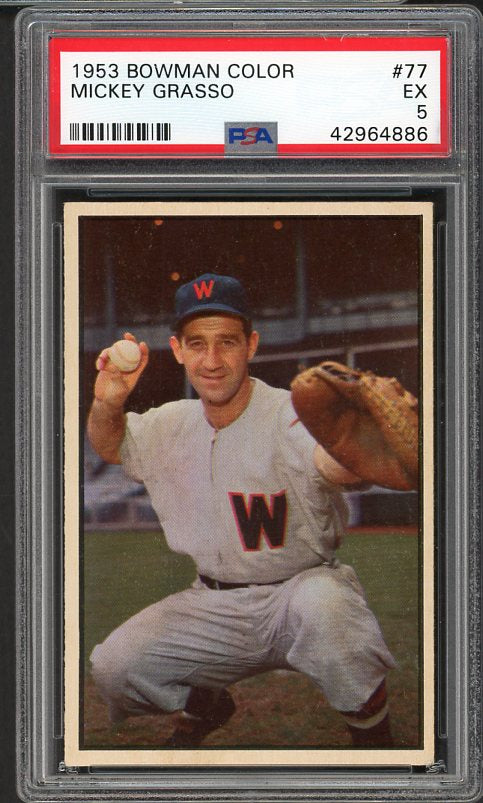 1953 Bowman Color Baseball #077 Mickey Grasso Senators PSA 5 EX 476285
