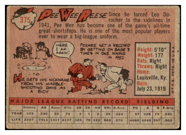 1958 Topps Baseball #375 Pee Wee Reese Dodgers VG-EX 476459