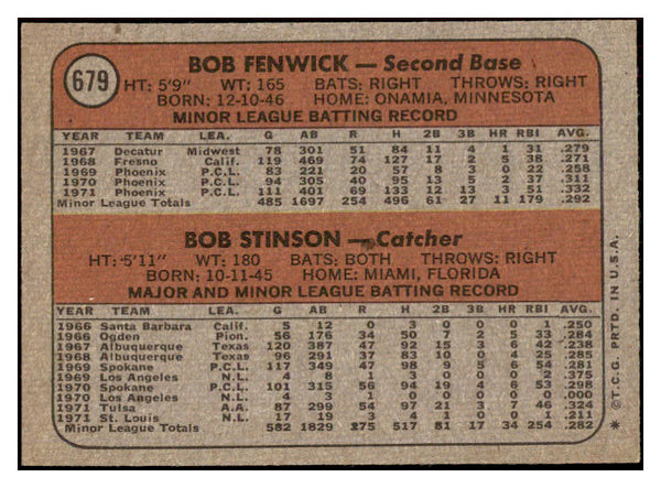 1972 Topps Baseball #679 Bob Stinson Astros NR-MT 476671
