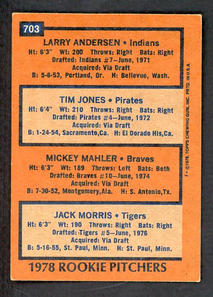 1978 Topps Baseball #703 Jack Morris Tigers EX-MT 476861
