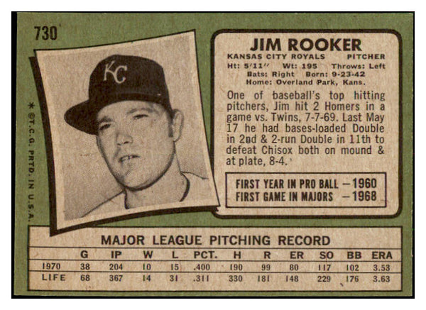 1971 Topps Baseball #730 Jim Rooker Royals EX-MT 477079