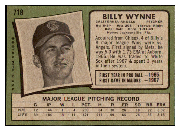 1971 Topps Baseball #718 Billy Wynne Angels EX-MT 477087