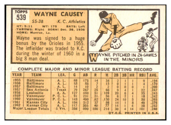 1963 Topps Baseball #539 Wayne Causey A's NR-MT 477126