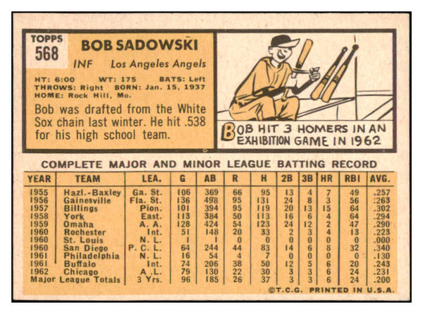 1963 Topps Baseball #568 Bob Sadowski Angels NR-MT 477135