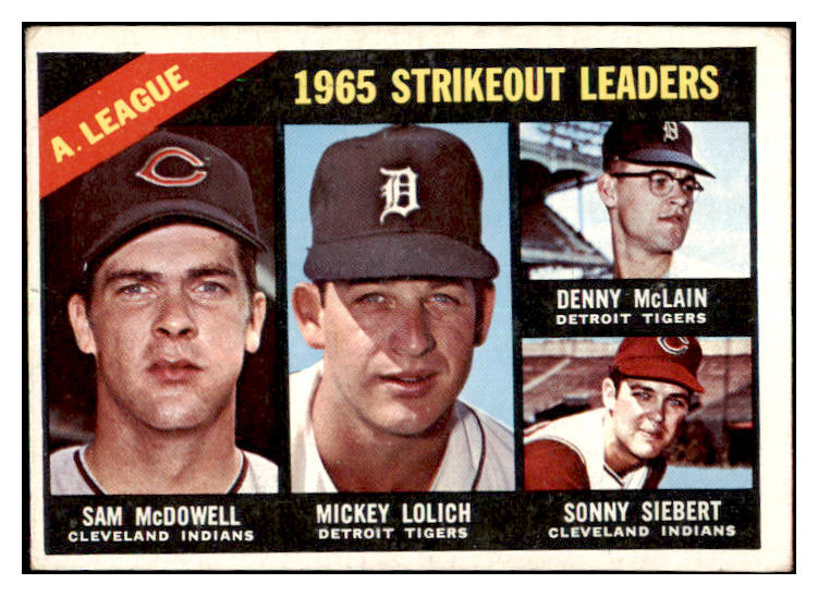 1966 Topps Baseball #226 A.L. Strike Out Leaders Sam McDowell EX 477308