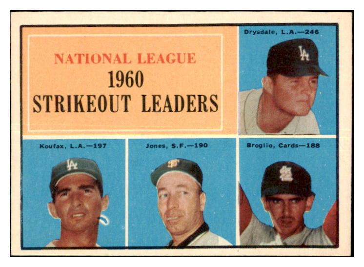 1961 Topps Baseball #049 N.L. Strike Out Leaders Sandy Koufax EX-MT 477784