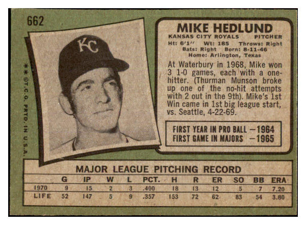 1971 Topps Baseball #662 Mike Hedlund Royals EX-MT 478012