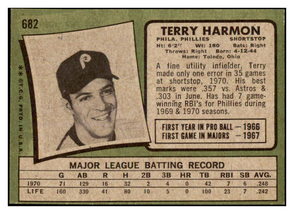 1971 Topps Baseball #682 Terry Harmon Phillies EX-MT 478022