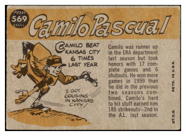 1960 Topps Baseball #569 Camilo Pascual A.S. Senators VG-EX 478134