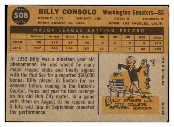 1960 Topps Baseball #508 Billy Consolo Senators VG 478440