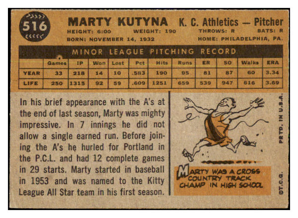 1960 Topps Baseball #516 Marty Kutyna A's VG 478443