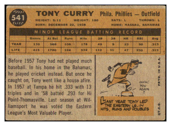 1960 Topps Baseball #541 Tony Curry Phillies VG 478454