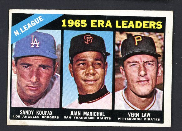 1966 Topps Baseball #221 N.L. ERA Leaders Sandy Koufax VG 479015