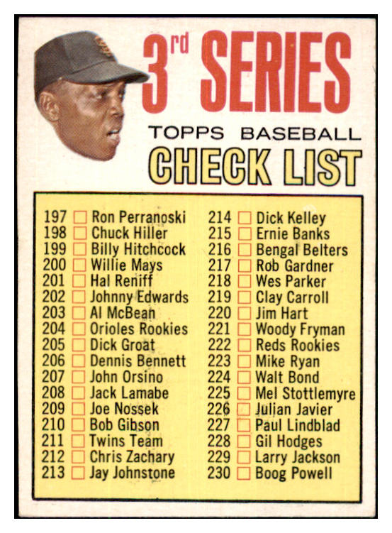 1967 Topps Baseball #191 Checklist 3 Willie Mays VG-EX 479072