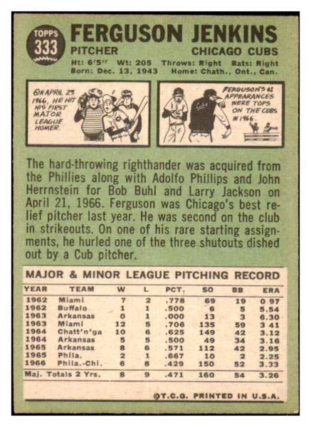 1967 Topps Baseball #333 Fergie Jenkins Cubs VG 479112