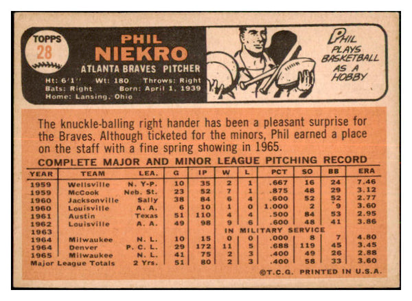 1966 Topps Baseball #028 Phil Niekro Braves VG-EX 479202