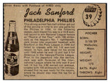 1958 Hires #039 Jack Sanford Phillies EX-MT No Tab 479488