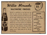 1958 Hires #032 Willie Miranda Orioles NR-MT No Tab 479493