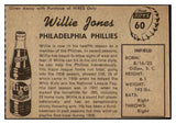 1958 Hires #060 Willie Jones Phillies EX-MT No Tab 479523