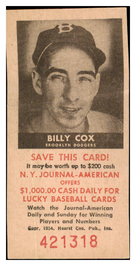 1954 New York Journal American Billy Cox Dodgers VG-EX 479577