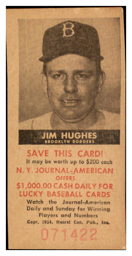 1954 New York Journal American Jim Hughes Dodgers VG-EX 479579