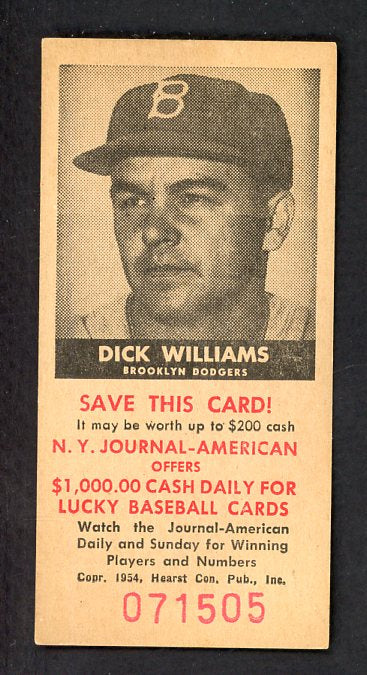 1954 New York Journal American Dick Williams Dodgers NR-MT 479605