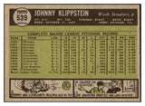 1961 Topps Baseball #539 Johnny Klippstein Senators VG-EX 479690