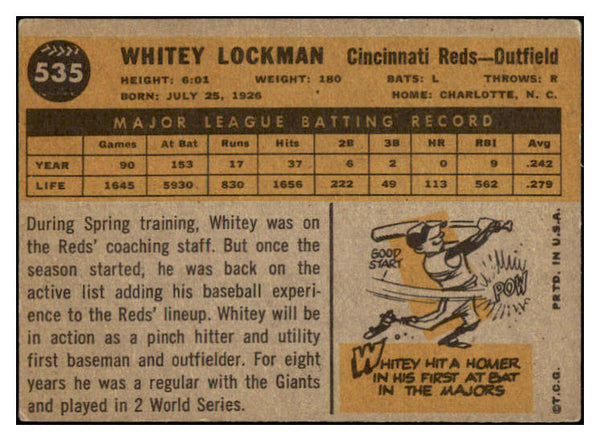 1960 Topps Baseball #535 Whitey Lockman Reds VG-EX 479749