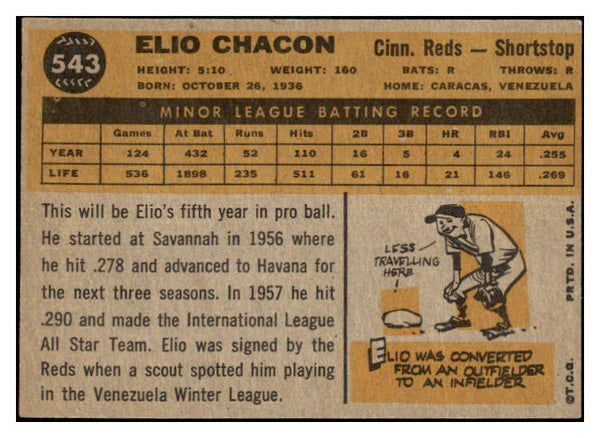 1960 Topps Baseball #543 Elio Chacon Reds VG-EX 479761