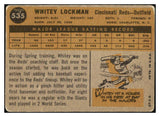 1960 Topps Baseball #535 Whitey Lockman Reds VG 479849