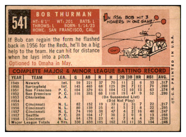 1959 Topps Baseball #541 Bob Thurman Reds VG-EX 479956