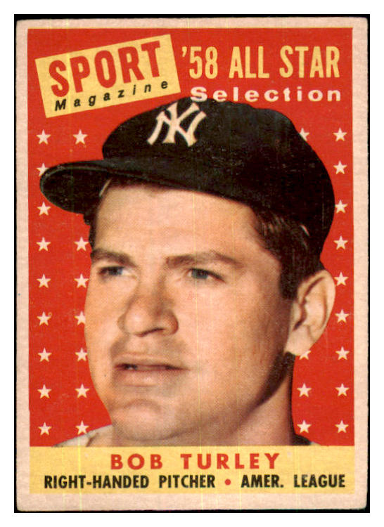 1958 Topps Baseball #493 Bob Turley A.S. Yankees VG-EX 480110