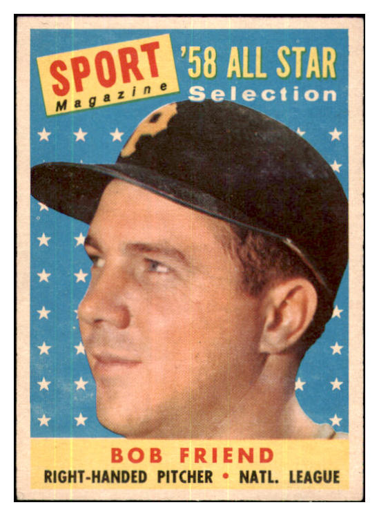1958 Topps Baseball #492 Bob Friend A.S. Pirates EX 480114