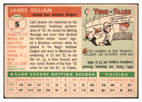 1955 Topps Baseball #005 Jim Gilliam Dodgers VG-EX 480389