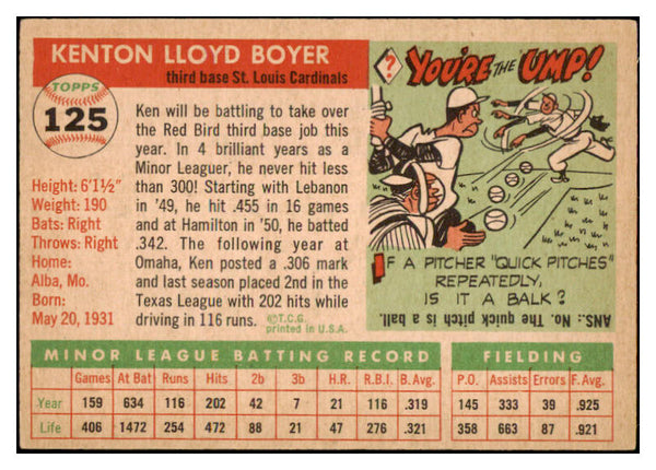 1955 Topps Baseball #125 Ken Boyer Cardinals EX 480408