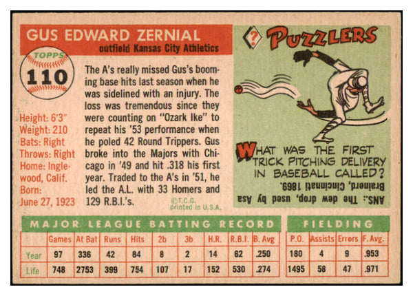 1955 Topps Baseball #110 Gus Zernial A's EX 480410