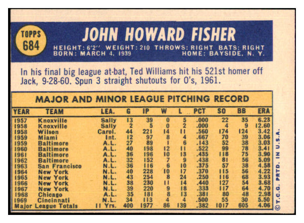 1970 Topps Baseball #684 Jack Fisher Angels VG-EX 480860
