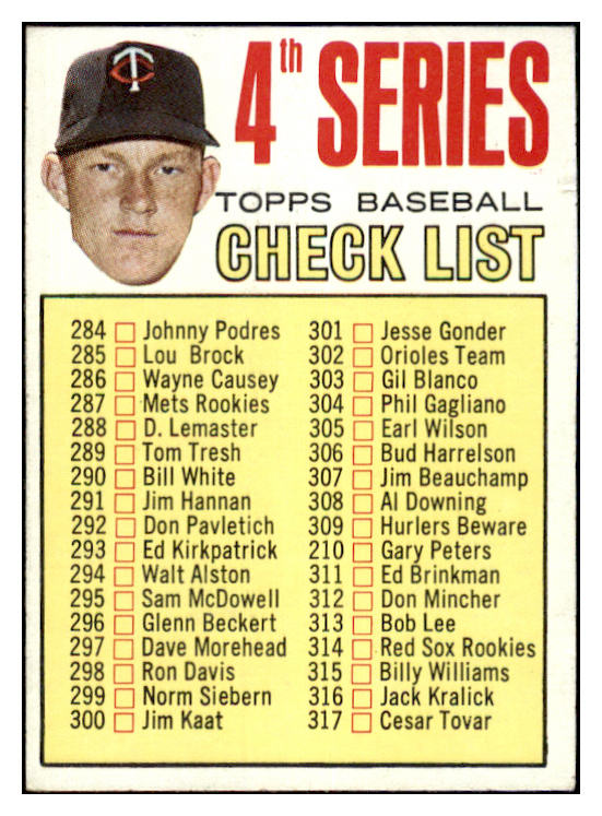 1967 Topps Baseball #278 Checklist 4 Jim Kaat VG-EX 480957