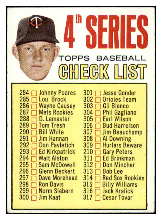 1967 Topps Baseball #278 Checklist 4 Jim Kaat VG-EX 480958