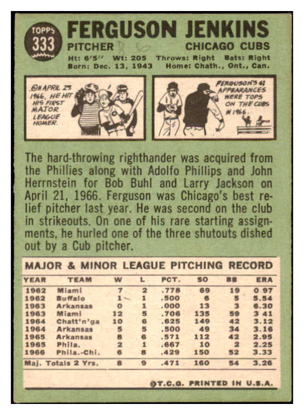 1967 Topps Baseball #333 Fergie Jenkins Cubs EX