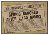 1961 Topps Baseball #405 Lou Gehrig Yankees VG 481655